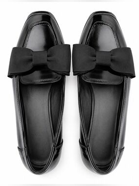 ASOS Black Patent Loafers with Grosgrain Bow Accent